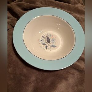 Vintage Homer Laughlin Cavalier Blue and Cream Floral Bowl 9 & 5/8 inches
